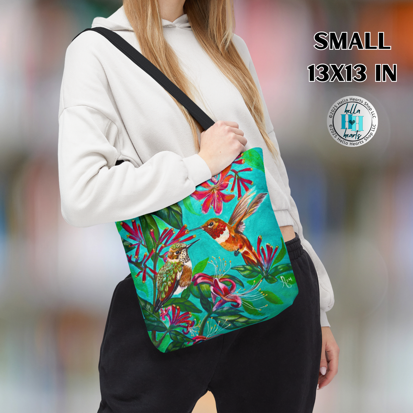 Hummingbird Tote Bag - Original Art, Rufous Hummingbirds from Mama Mosaic Artworks
