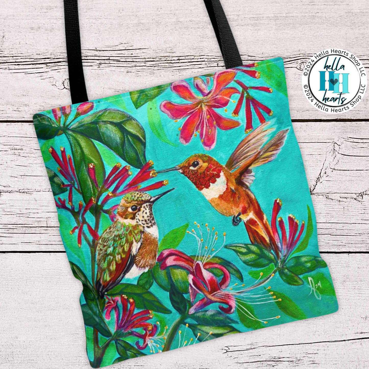 Hummingbird Tote Bag - Original Art, Rufous Hummingbirds from Mama Mosaic Artworks