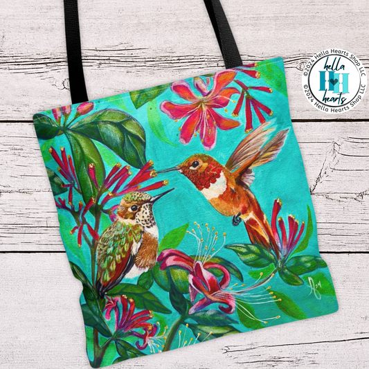 Hummingbird Tote Bag - Original Art, Rufous Hummingbirds from Mama Mosaic Artworks