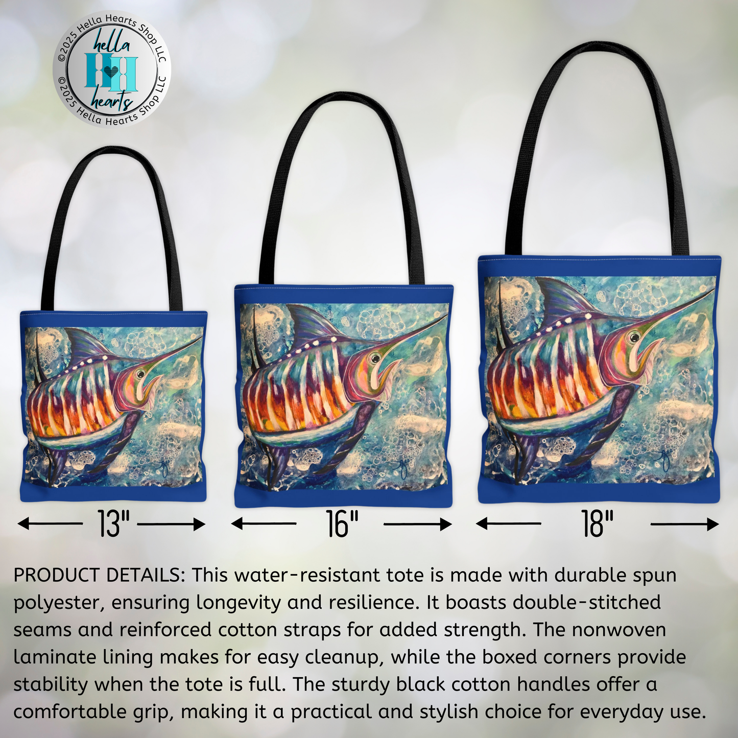 Sailfish Tote Bag -  Original Art, Portrait of a Sailfish by Mama Mosaic Artworks - 3 Sizes