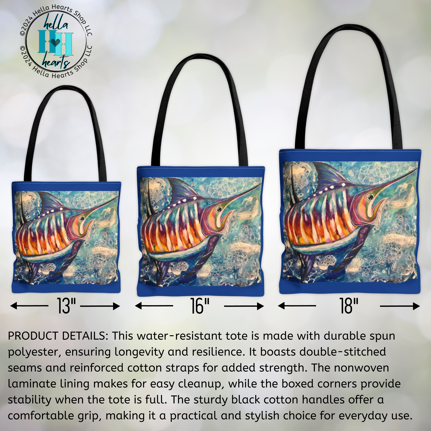 Sailfish Tote Bag -  Original Art, Portrait of a Sailfish by Mama Mosaic Artworks - 3 Sizes