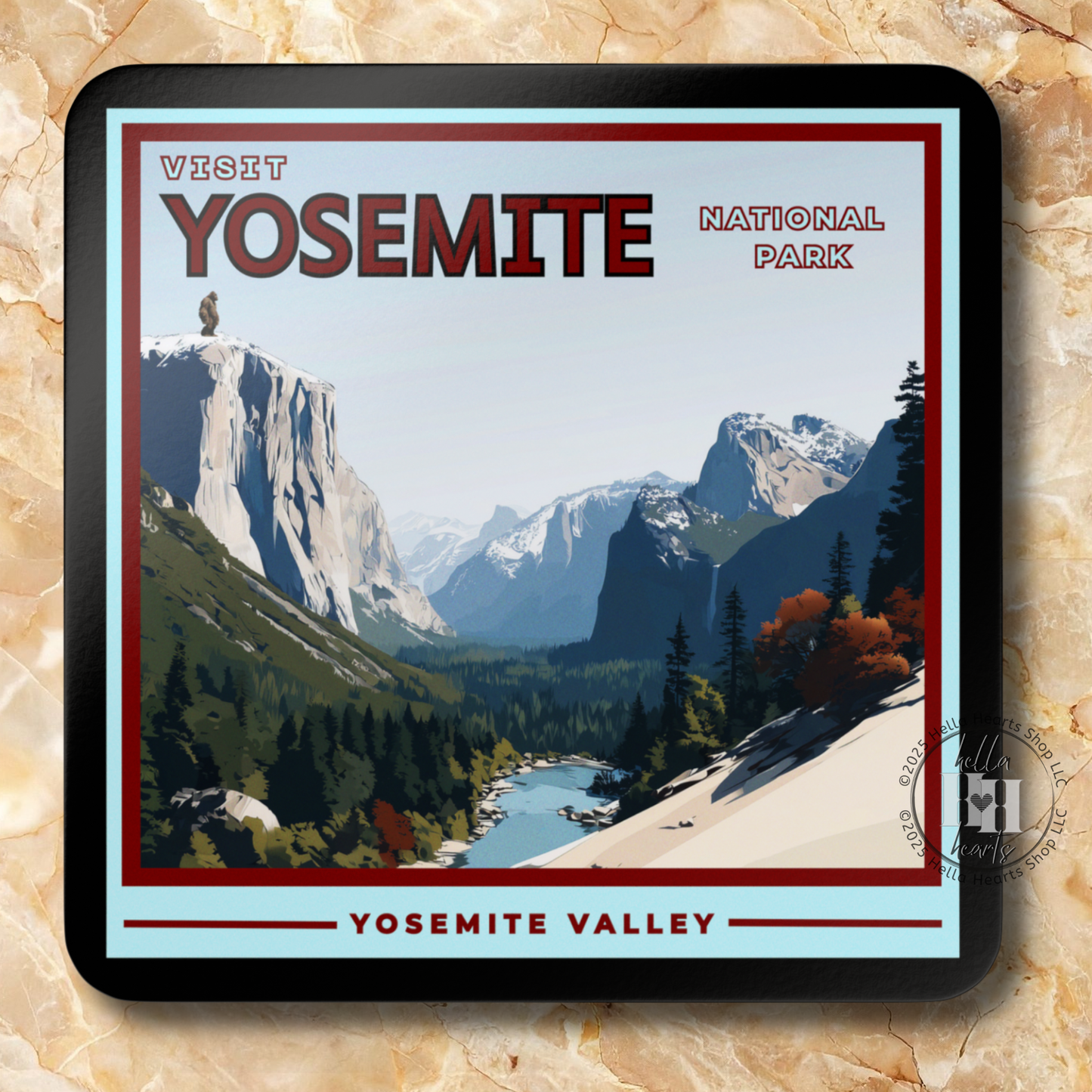 Sasquatch at National Parks Retro Travel Poster Coaster Set