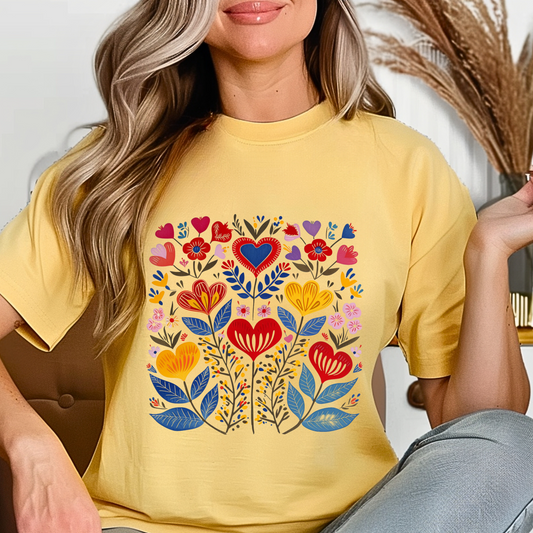 Heart Flowers Shirt - Cottagecore Comfort Colors Unisex Crew