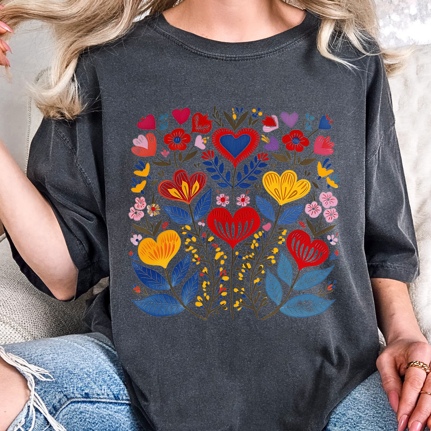 Heart Flowers Shirt - Cottagecore Comfort Colors Unisex Crew