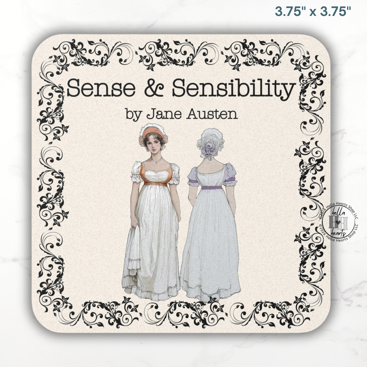 Jane Austen Book Coasters, Bookish Gift, Classic Lit, Cork Back