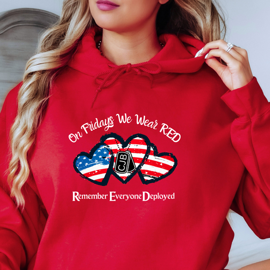 Can Personalize:  We Wear RED on Fridays Unisex Hoodie - Remember Everyone Deployed