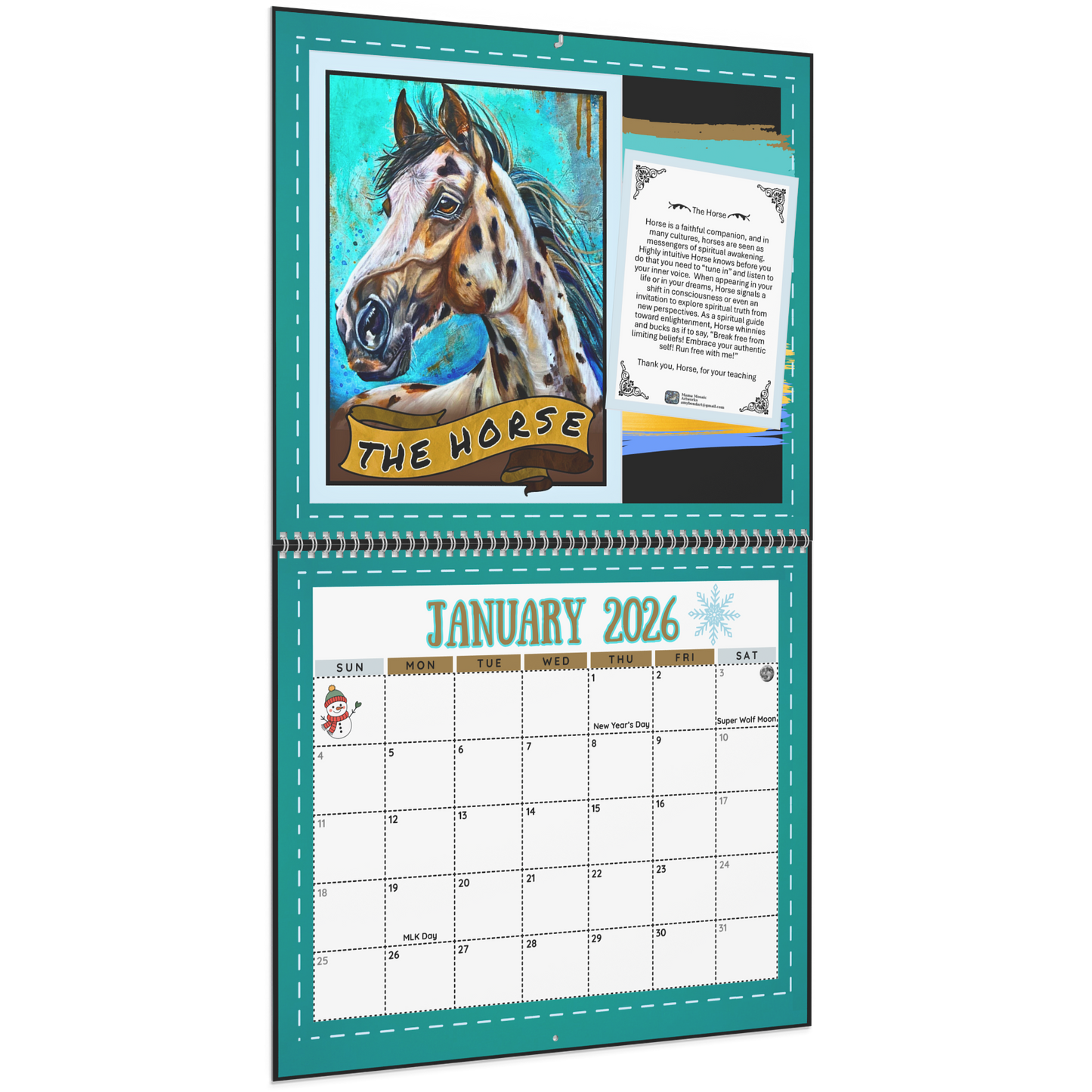 Calendar with a horse illustration on a white background
