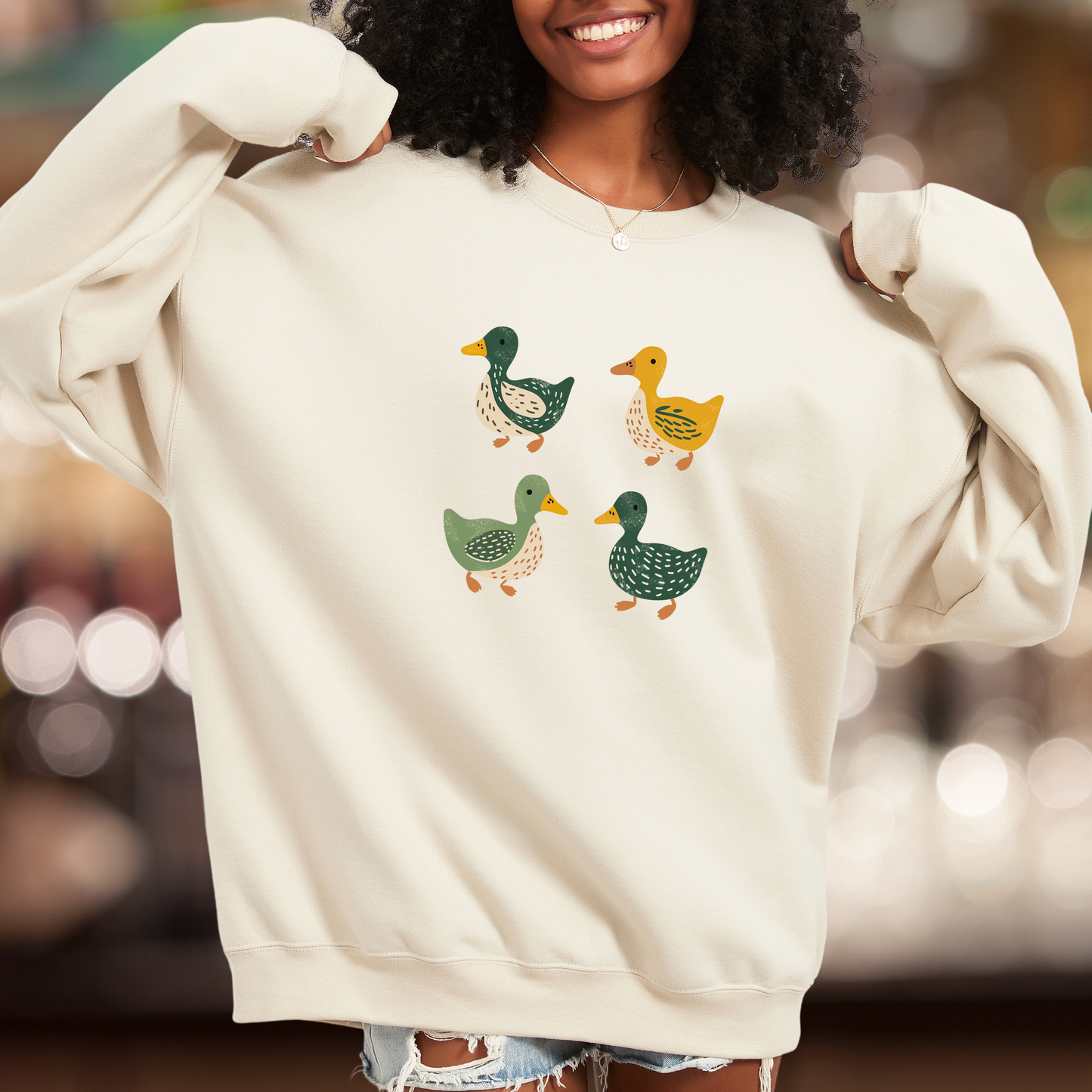 Ducks Sweatshirt - Eugene Oregon Folk Art Retro Duck Lover