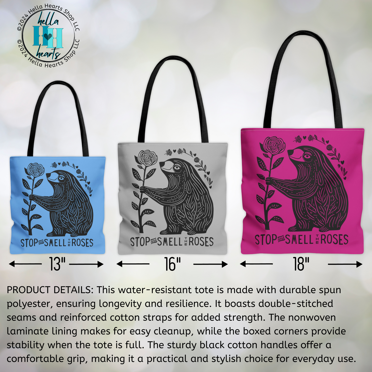 Sloth Tote Bag - Stop and Smell the Roses - Water Resistant Tote- 3 Sizes