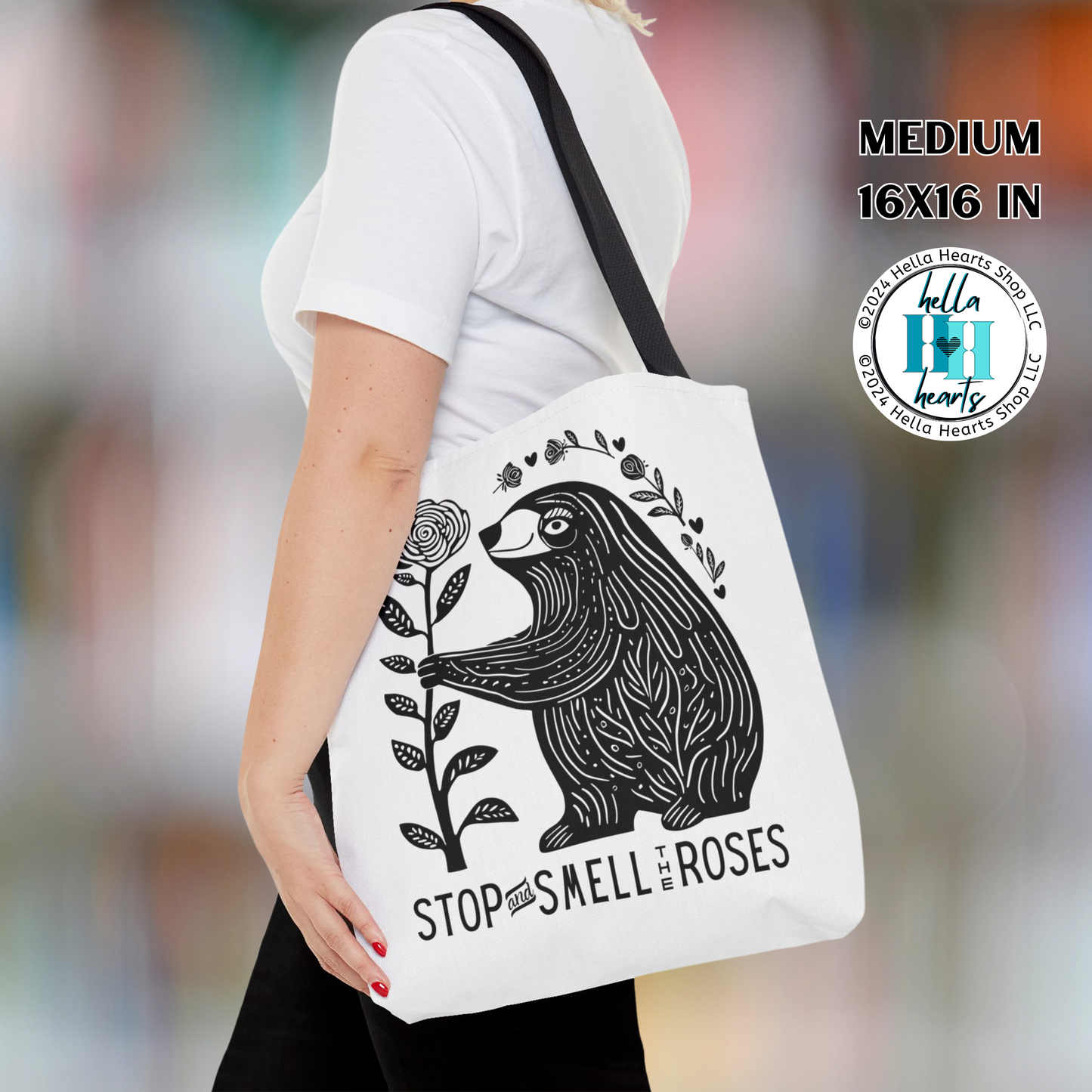 Sloth Tote Bag - Stop and Smell the Roses - Water Resistant Tote- 3 Sizes