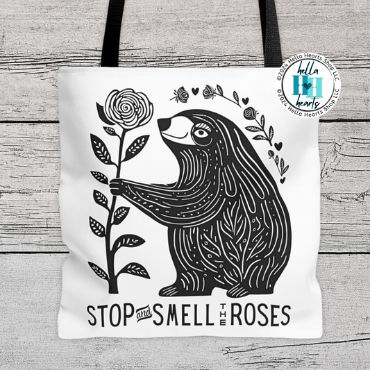 Sloth Tote Bag - Stop and Smell the Roses - Water Resistant Tote- 3 Sizes
