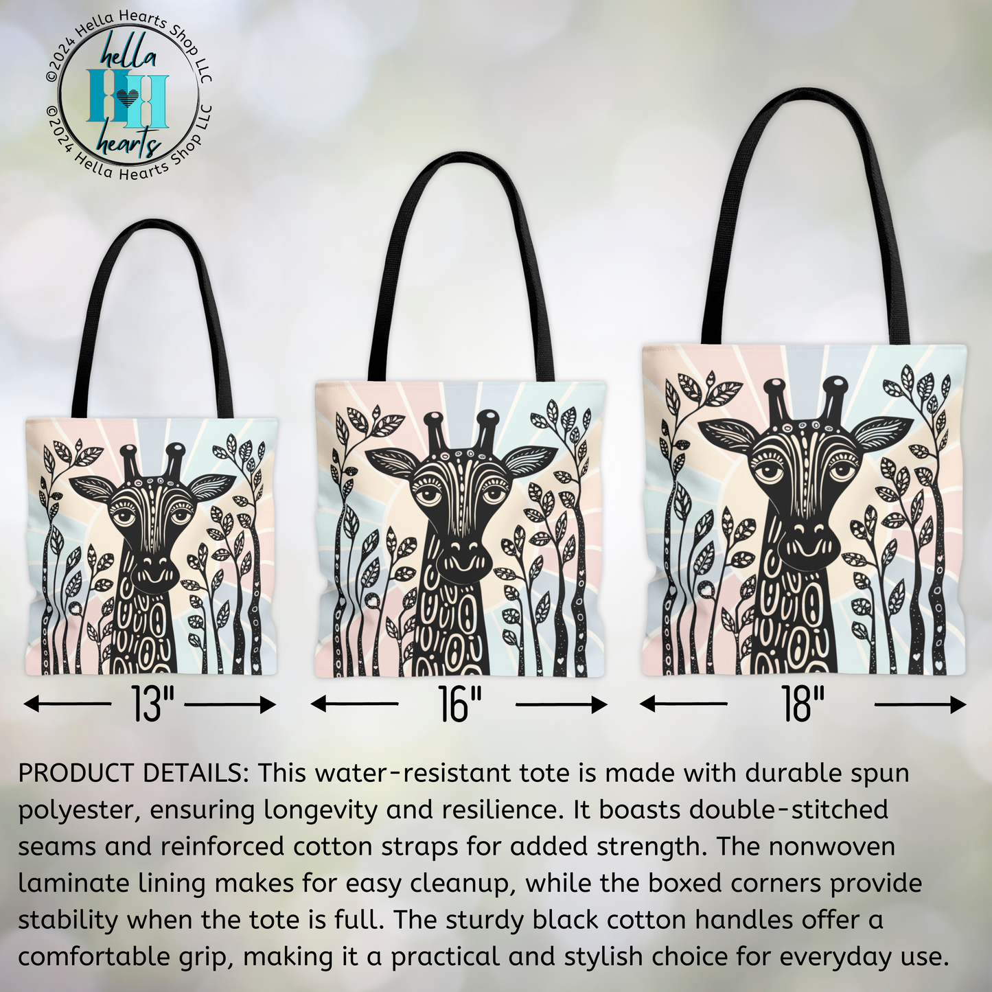 Giraffe Tote Bag - Water Resistant Tote - 3 Sizes