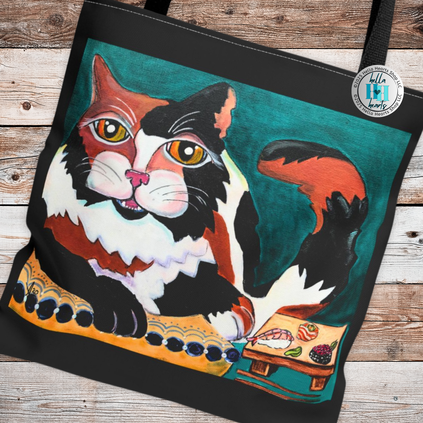 Calico Cat Tote Bag - Original Art, Sushi Cat, from Mama Mosaic Artworks - 3 Sizes