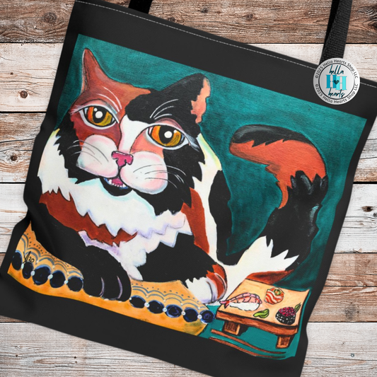 Calico Cat Tote Bag - Original Art, Sushi Cat, from Mama Mosaic Artworks - 3 Sizes