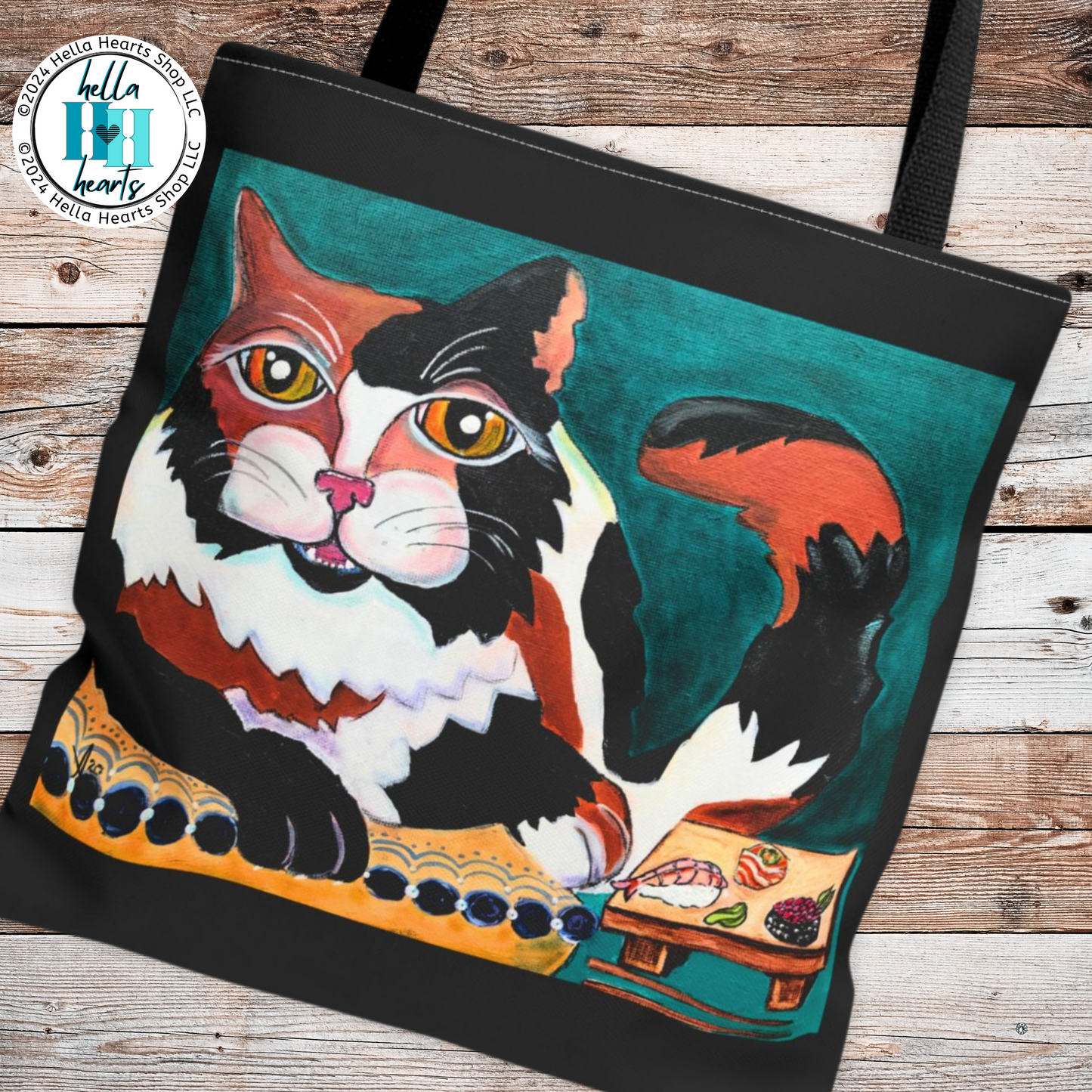 Calico Cat Tote Bag - Original Art, Sushi Cat, from Mama Mosaic Artworks - 3 Sizes