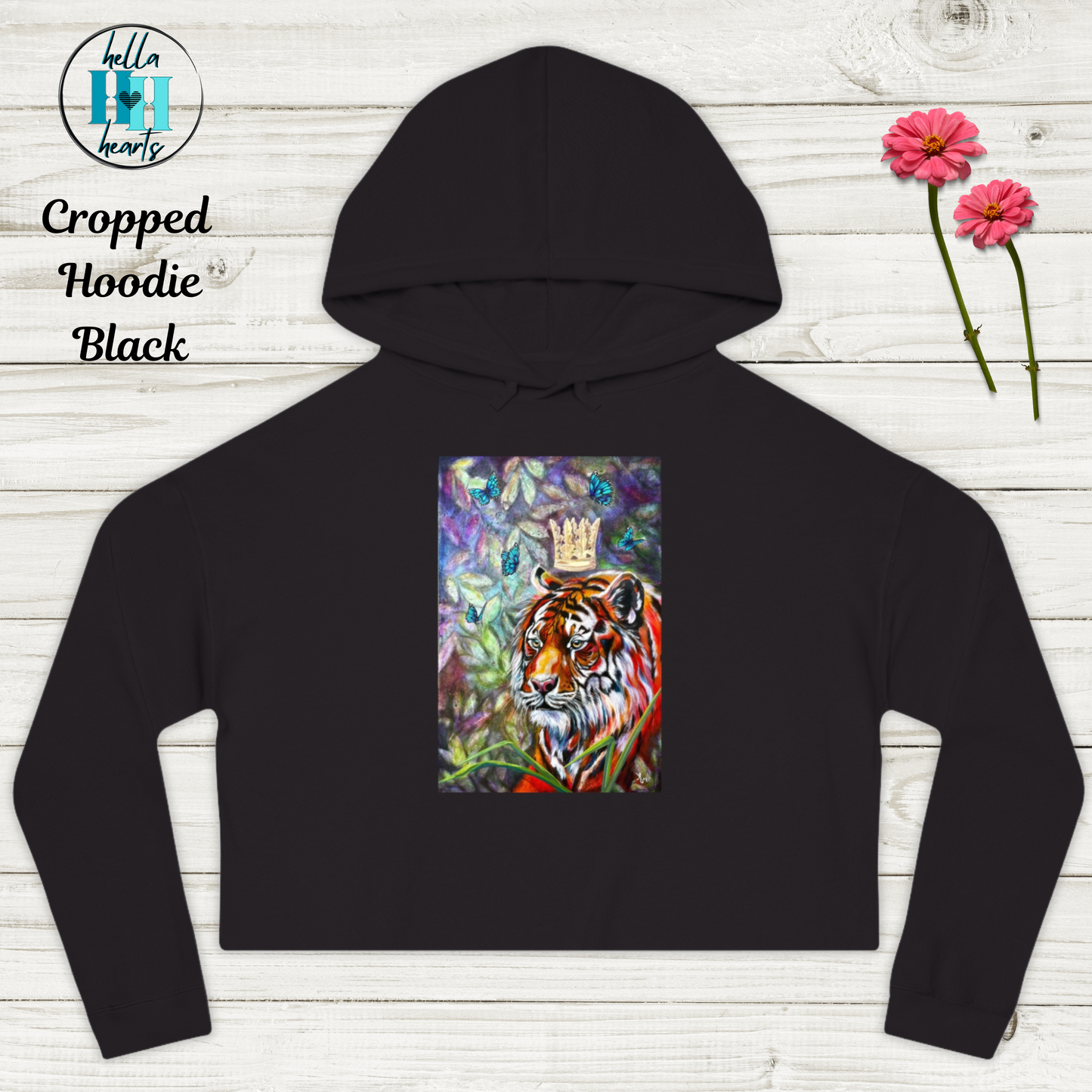 Tiger Cropped Hooded Sweatshirt - Mastery of Thought From Mama Mosaic Artworks