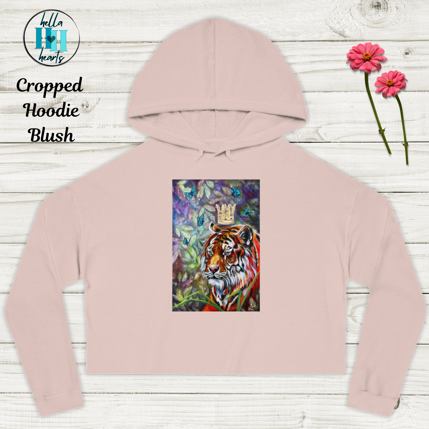 Tiger Cropped Hooded Sweatshirt - Mastery of Thought From Mama Mosaic Artworks