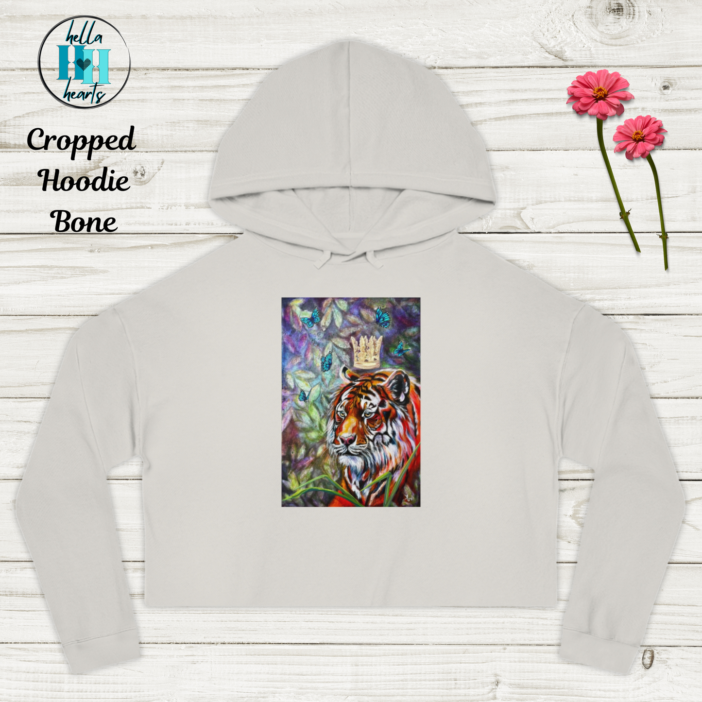 Tiger Cropped Hooded Sweatshirt - Mastery of Thought From Mama Mosaic Artworks