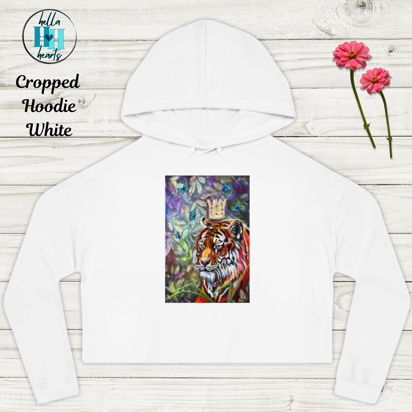 Tiger Cropped Hooded Sweatshirt - Mastery of Thought From Mama Mosaic Artworks