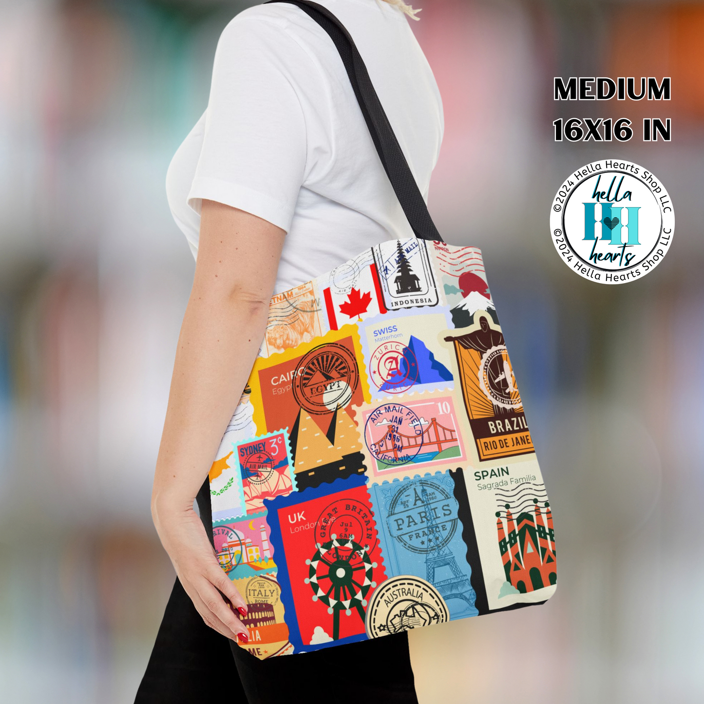 Travel Stamp Tote Bag - Water Resistant Tote - 3 Sizes