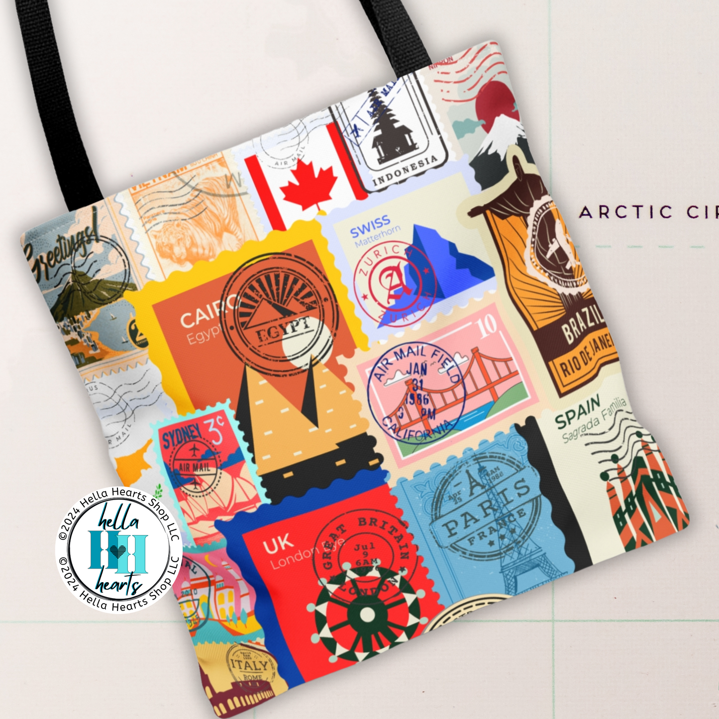 Travel Stamp Tote Bag - Water Resistant Tote - 3 Sizes