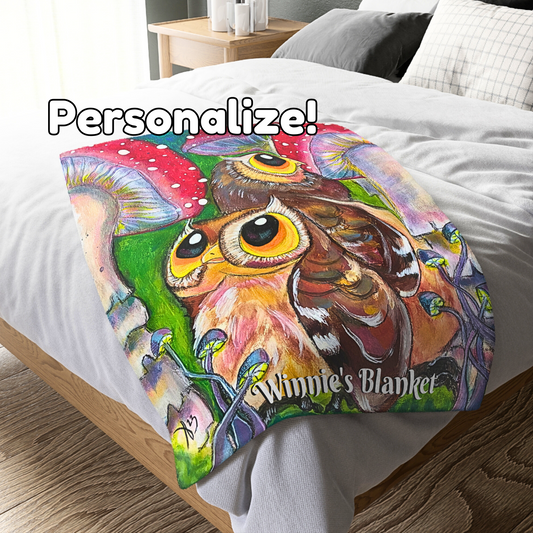 Owls and Shrooms Blanket - Velveteen Plush Throw - Lost in Shroomtasia from Mama Mosaic Artworks