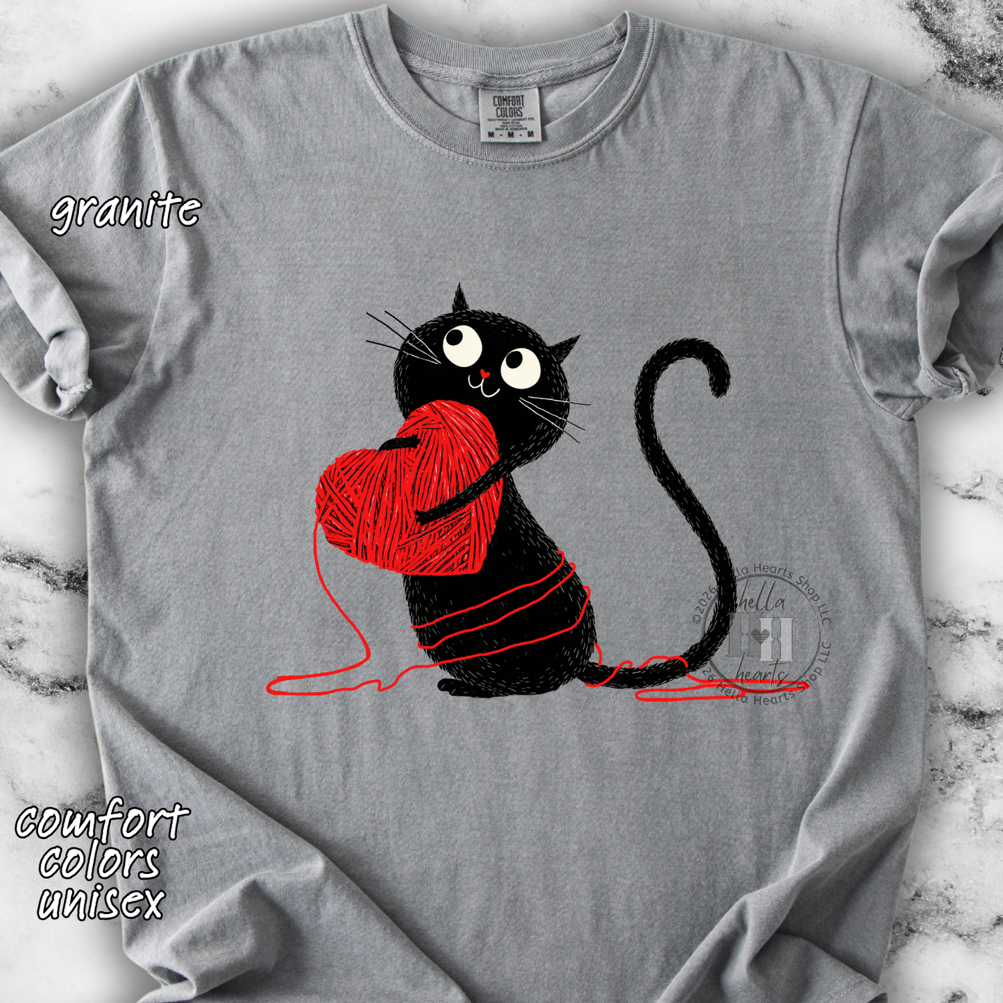 Black Cat Loves Yarn Shirt: Short or Long Sleeve, Comfort Colors, Unisex