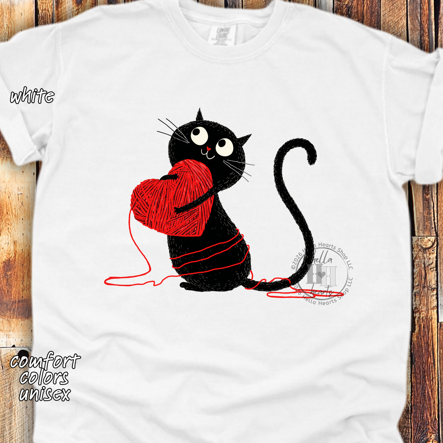 Black Cat Loves Yarn Shirt: Short or Long Sleeve, Comfort Colors, Unisex
