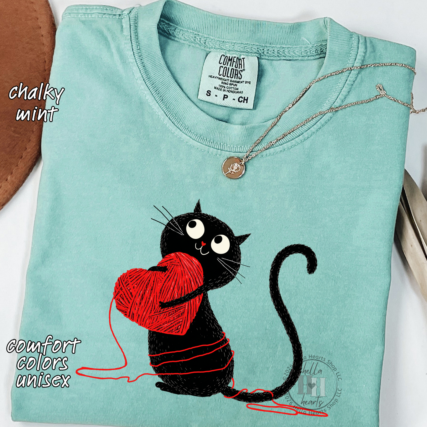 Black Cat Loves Yarn Shirt: Short or Long Sleeve, Comfort Colors, Unisex