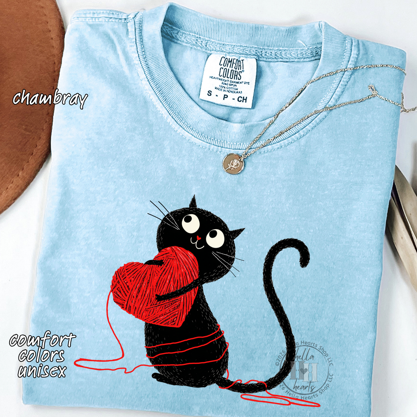 Black Cat Loves Yarn Shirt: Short or Long Sleeve, Comfort Colors, Unisex