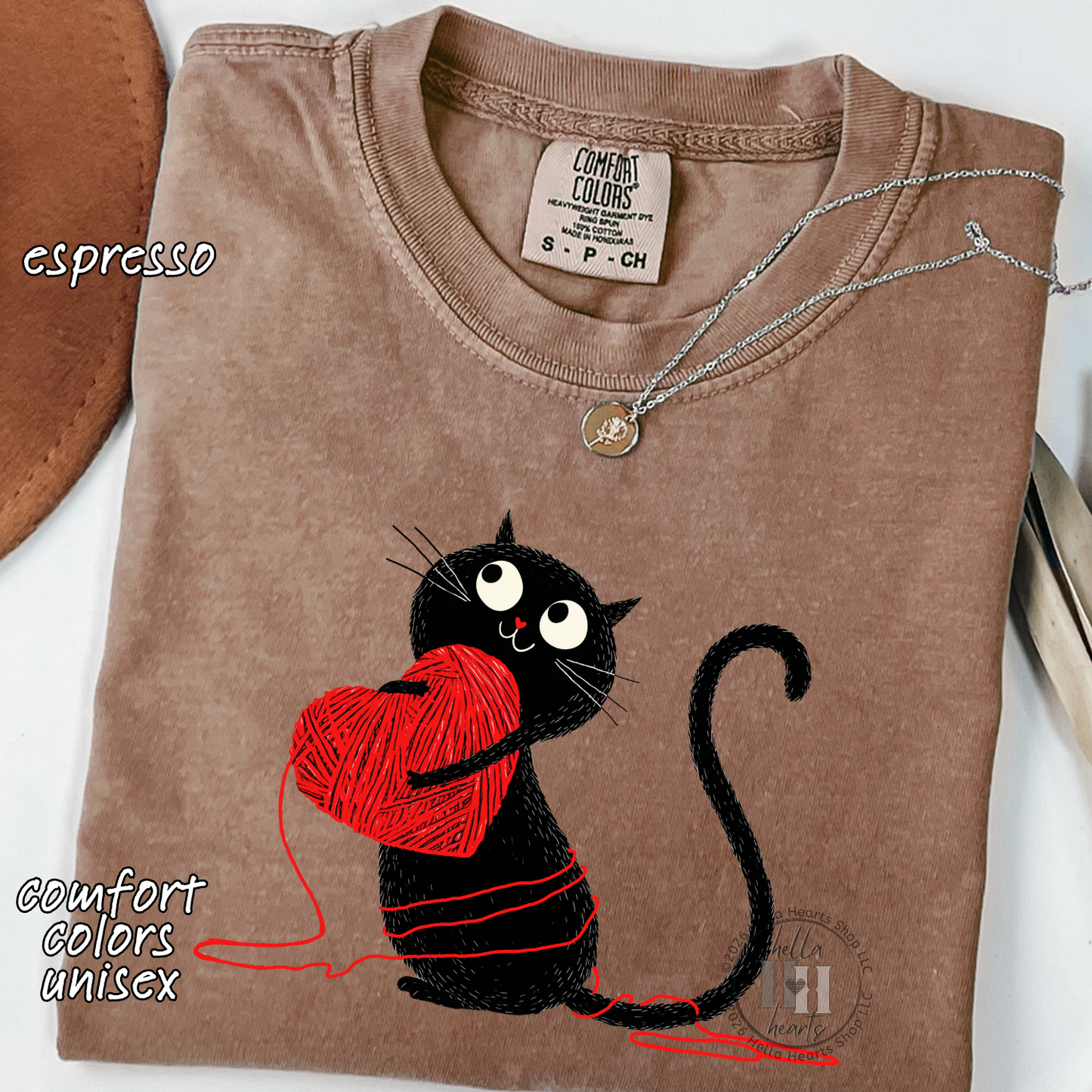 Black Cat Loves Yarn Shirt: Short or Long Sleeve, Comfort Colors, Unisex