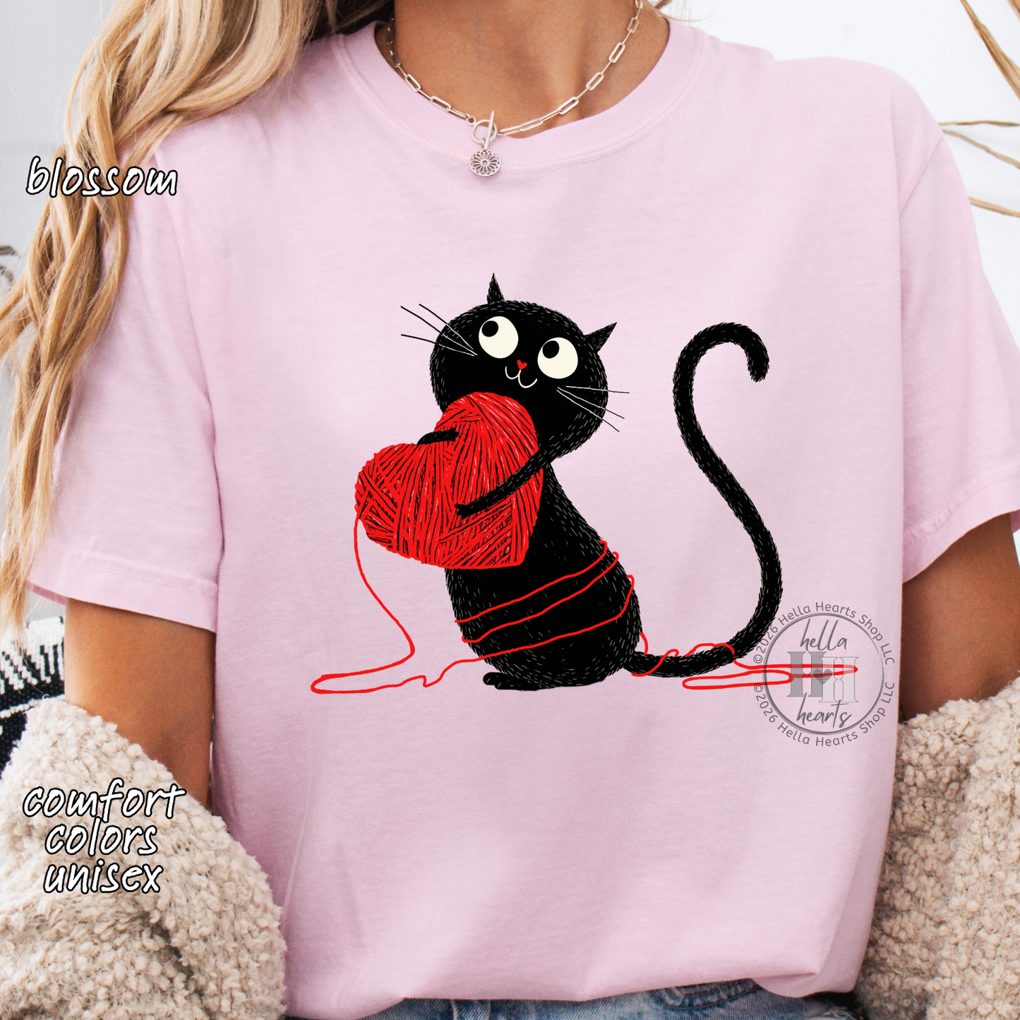 Black Cat Loves Yarn Shirt: Short or Long Sleeve, Comfort Colors, Unisex