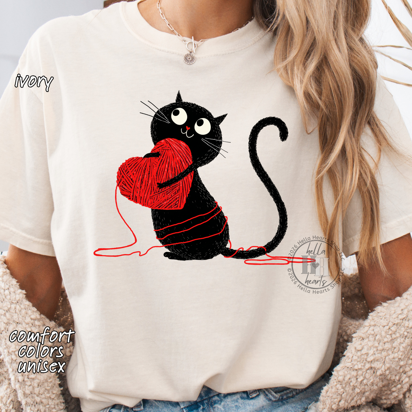 Black Cat Loves Yarn Shirt: Short or Long Sleeve, Comfort Colors, Unisex