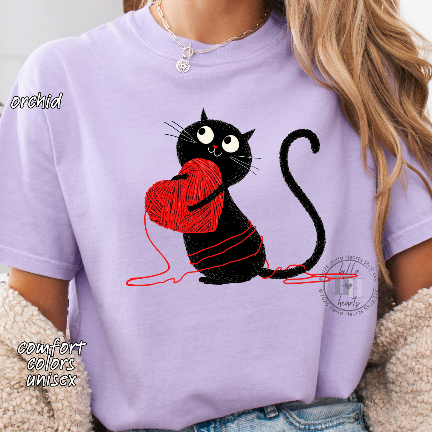 Black Cat Loves Yarn Shirt: Short or Long Sleeve, Comfort Colors, Unisex