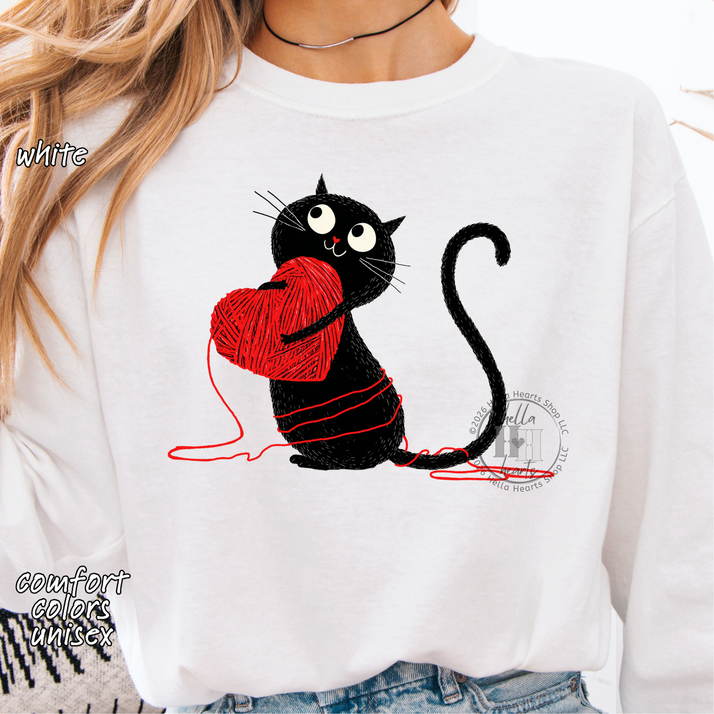 Black Cat Loves Yarn Shirt: Short or Long Sleeve, Comfort Colors, Unisex