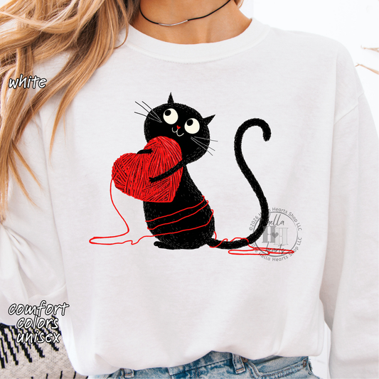 Black Cat Loves Yarn Shirt: Short or Long Sleeve, Comfort Colors, Unisex