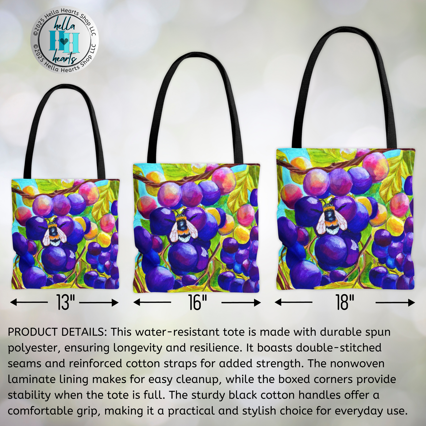 Bee Tote Bag - Original Art, Vineyard Bee from Mama Mosaic Artworks - 3 Big Sizes