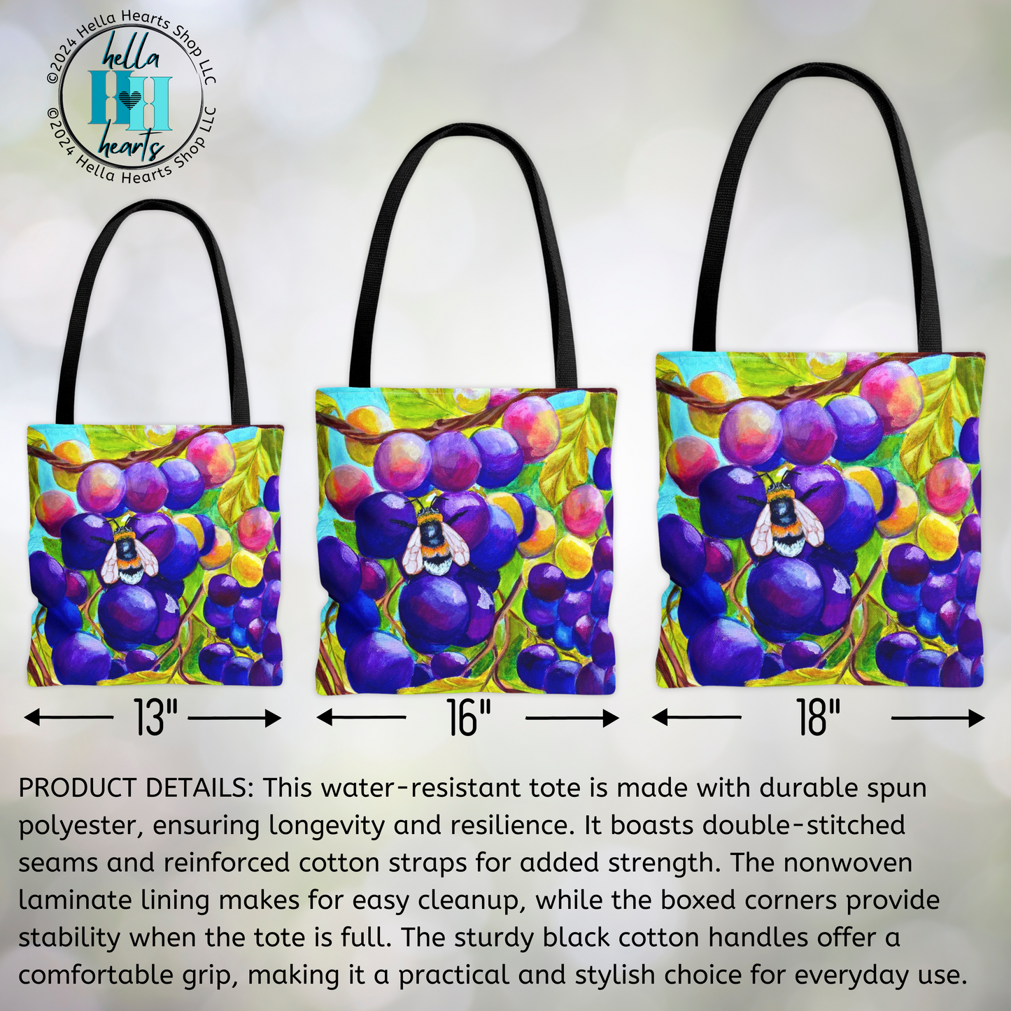 Bee Tote Bag - Original Art, Vineyard Bee from Mama Mosaic Artworks - 3 Big Sizes