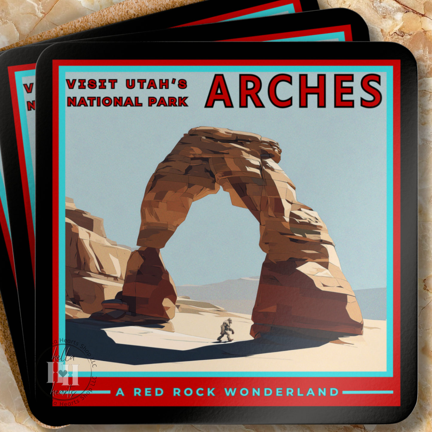 Sasquatch at National Parks Retro Travel Poster Coaster Set