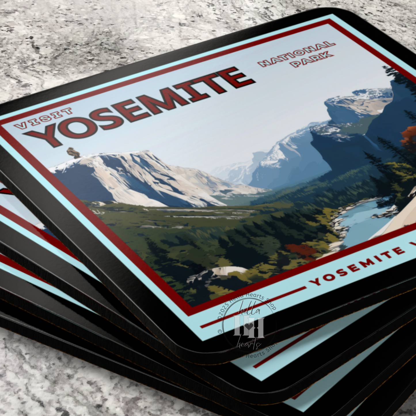 Sasquatch at National Parks Retro Travel Poster Coaster Set