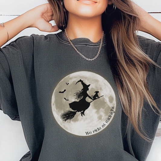 Witch and Her Dog Ride at Midnight TShirt - Comfort Colors Unisex Crew