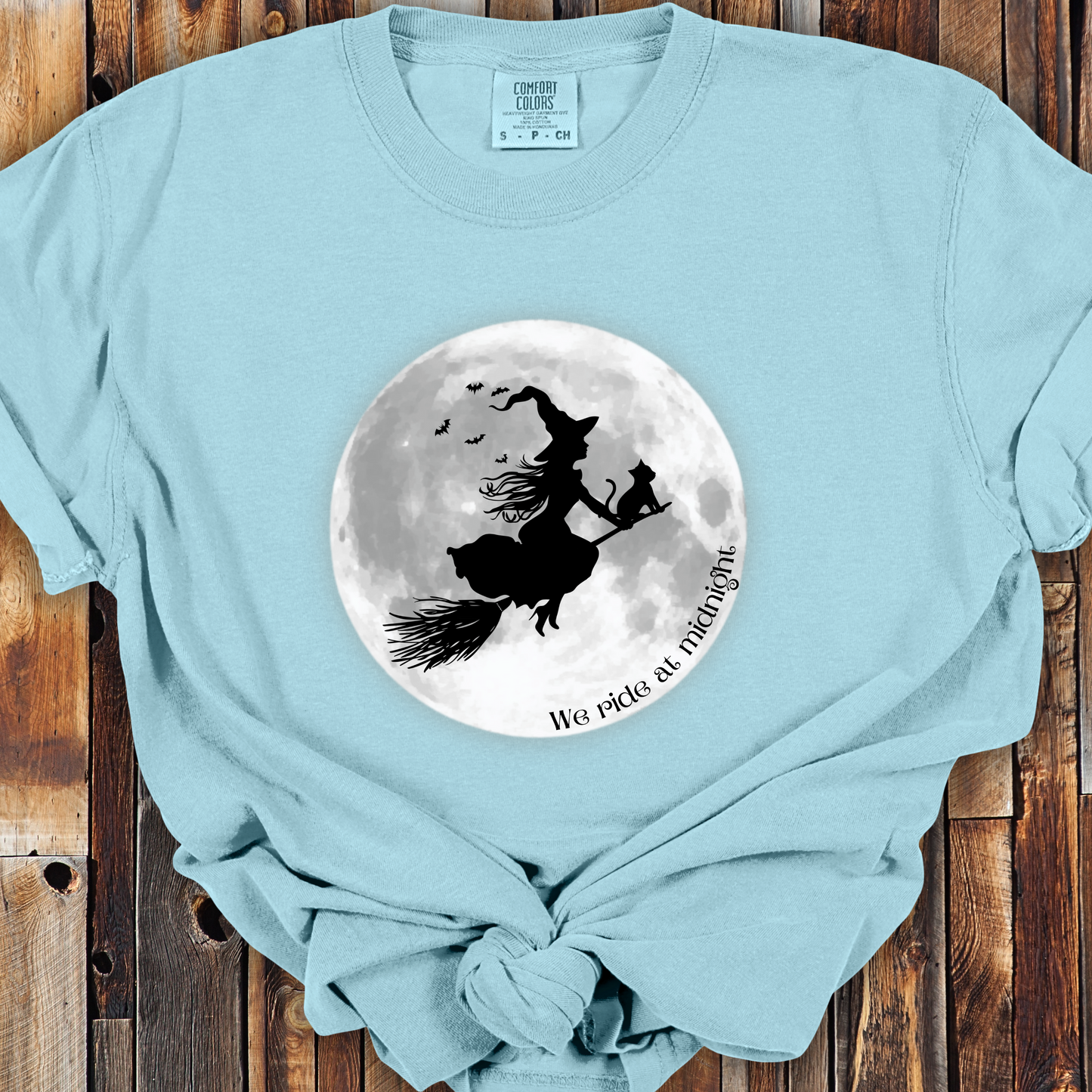 Witch and Her Cat Ride at Midnight TShirt - Comfort Colors Unisex Crew