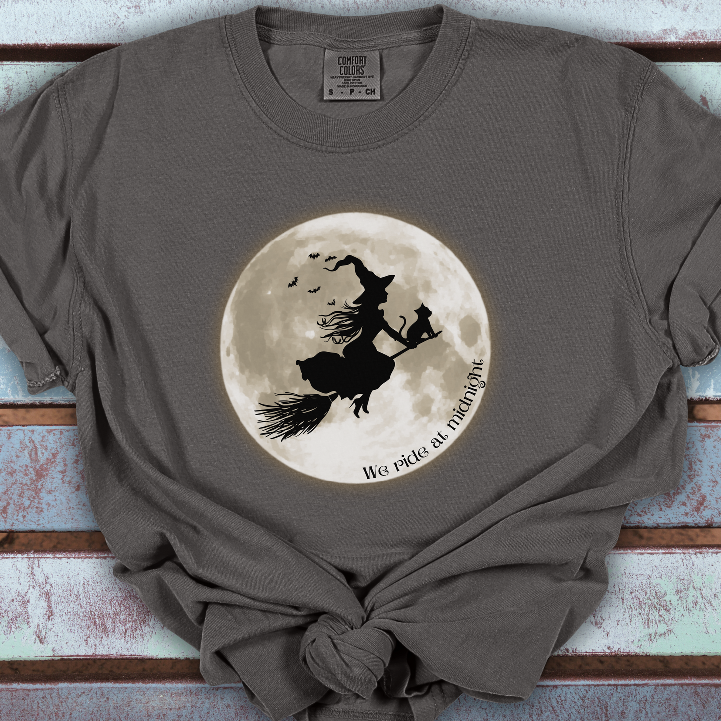 Witch and Her Cat Ride at Midnight TShirt - Comfort Colors Unisex Crew