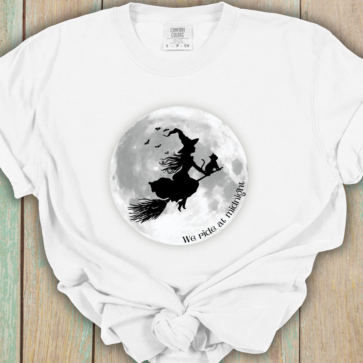Witch and Her Cat Ride at Midnight TShirt - Comfort Colors Unisex Crew