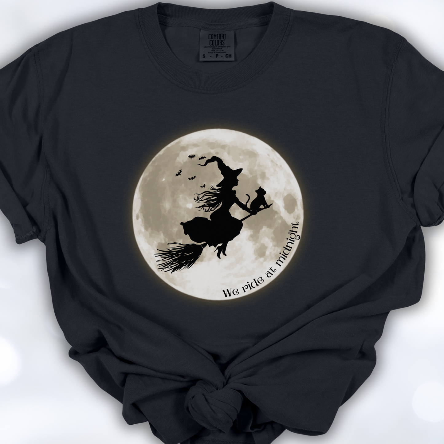Witch and Her Cat Ride at Midnight TShirt - Comfort Colors Unisex Crew