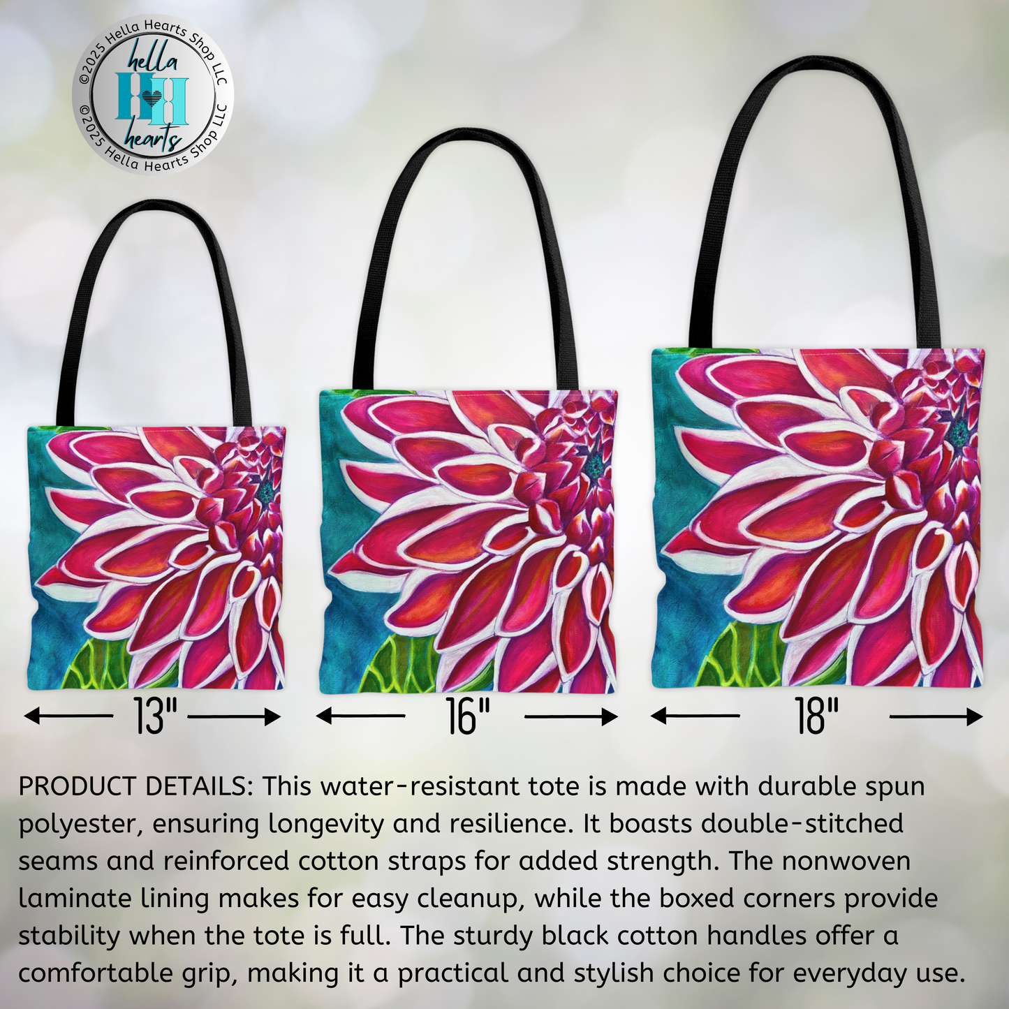Zinnia Tote Bag - Original Art, Zinnia, from Mama Mosaic Artworks - 3 Sizes