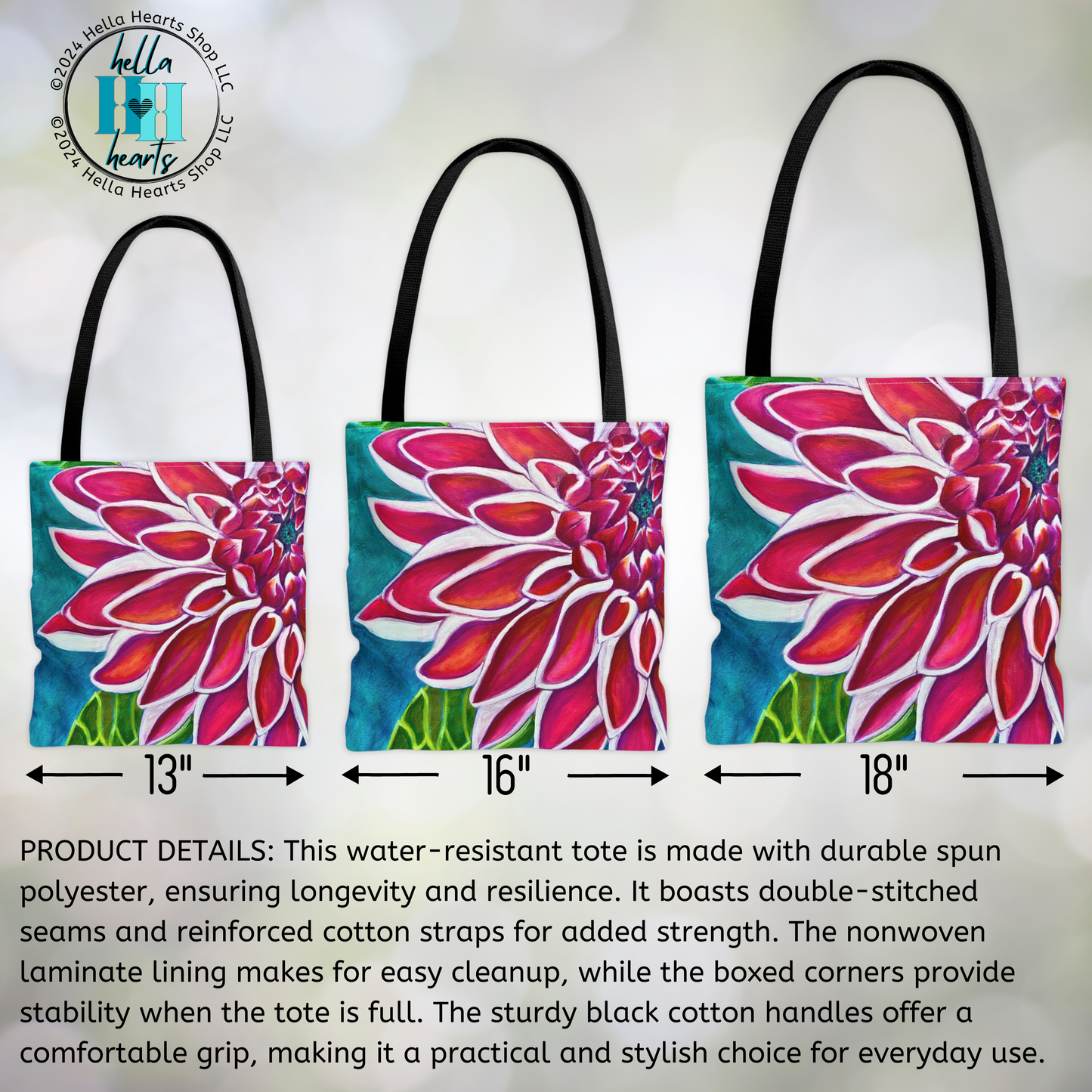 Zinnia Tote Bag - Original Art, Zinnia, from Mama Mosaic Artworks - 3 Sizes