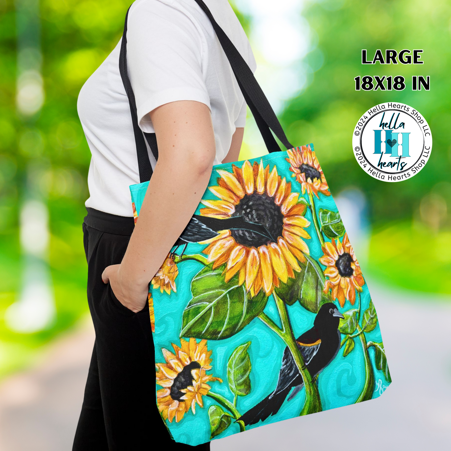 Sunflower Tote Bag - Original Art, Blackbirds and Sunflowers from Mama Mosaic Artworks - 3 Sizes