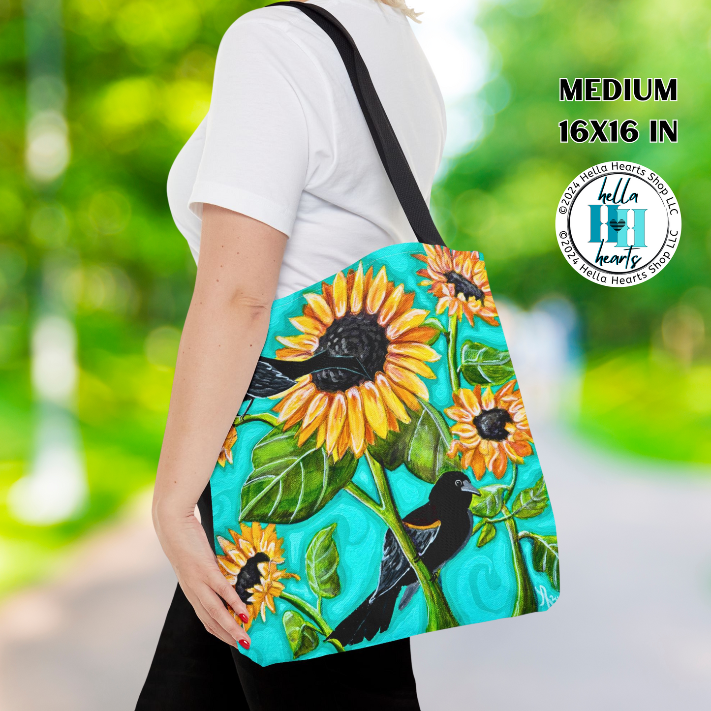 Sunflower Tote Bag - Original Art, Blackbirds and Sunflowers from Mama Mosaic Artworks - 3 Sizes