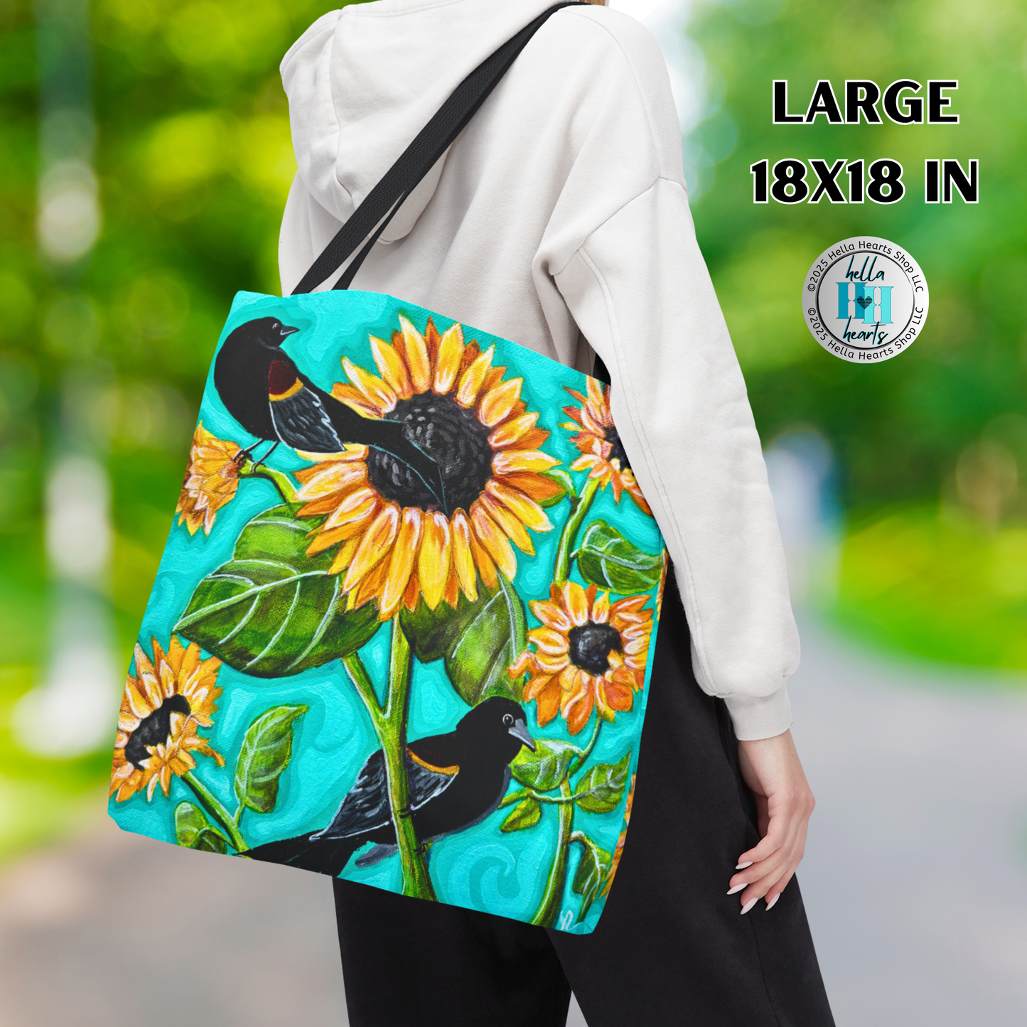 Sunflower Tote Bag - Original Art, Blackbirds and Sunflowers from Mama Mosaic Artworks - 3 Sizes